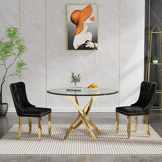 HomVent Round Glass Dining Table Set for 2, Modern Kitchen Table Set and Chairs, Round Glass Dining Room Table Set for Kitchen