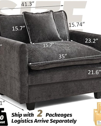 41'' Modern Chenille Oversized Chair, Upholstered Accent Living Room Chair with Extra Thicked Deep Seat, Single Lounge Chair for Bedroom, Small Apartment, Dark Grey