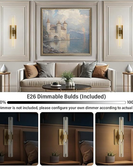 Wall Sconces Set of Two, Brass Wall Lights for Bathroom Vanity, 22.8" Gold Sconces 2-Light, Indoor Brass Wall Sconces for Bathroom Mirror, Vanity, Bedroom, Living Room