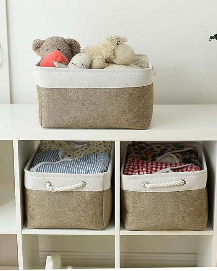 TheWarmHome Storage Basket for Organizing- 15.7x11.8x8.2 inch 1 Pack Fabric Storage Cubes for Shelves Organizer Book Gift Laundry Box Cloth Toy (Whiet & Khaki)