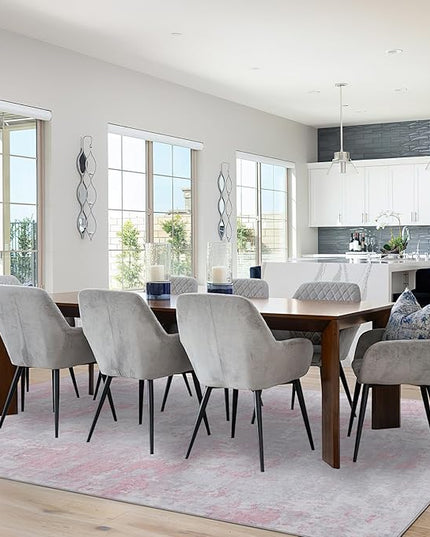 Modern Abstract Area Rug 8x10 Non Slip Non Shedding Rug Low Pile Stain Resistant for Bedroom Living Room,Grey Pink