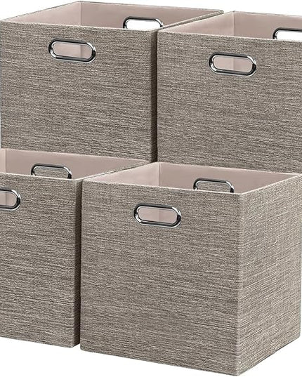 Posprica Storage Basket Bins,12×12 Foldable Storage Cube Boxes Fabric Drawer for Closet Shelf Cabinet Bookcase,4pcs,Coffee
