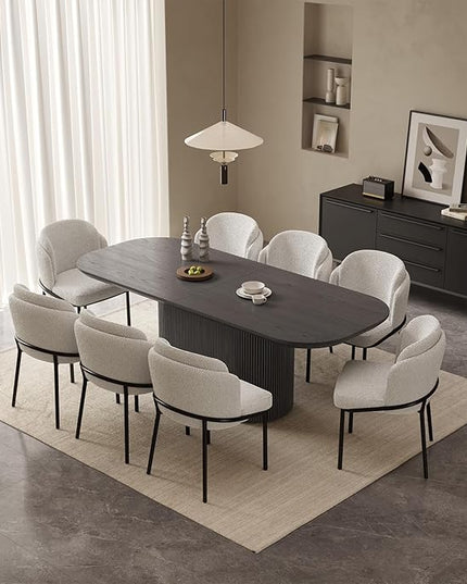 Guyii 9-Piece Oval Dining Table Set, 86.61" Modern Kitchen Table with 8 Chairs, Indoor Rectangular Dining Room Table for Kitchen, Living Room, Black