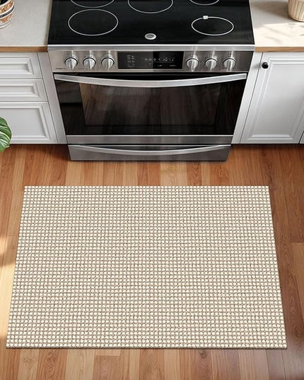 KOZYFLY Indoor Door Mat 2x3 ft Small Area Rugs Washable Front Door Mat Non Slip Rubber Backed Entryway Rug Cotton Entrance Doormat for Front Porch Bathroom Kitchen Bedroom, Ivory/Khaki