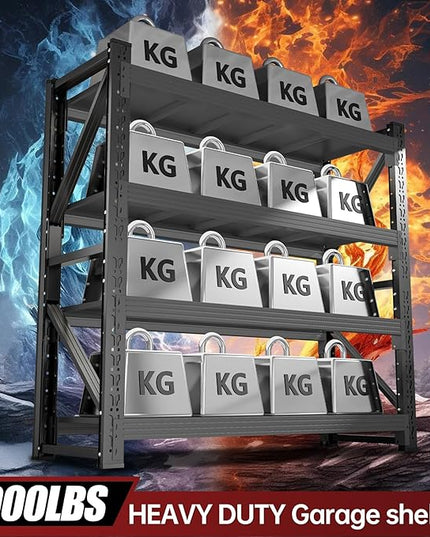 48" W Storage Shelves Heavy Duty, 4000LBS Metal Garage Shelving Units, 4 Tier Adjustable Shelf, Garage Storage Shelves Rack, Industrial Shelving for Warehouse, Basement,48" W x 24" D x 79" H