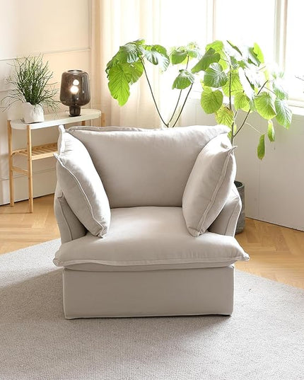 JACH Comfy Couch Chair with Thick Cushion, Single Accent Chair Deep Seat Sofas Couches, Hemp Velvet Sofa Furniture for Small Spaces, Living Room, Bedroom, Office, Apartment, Beige