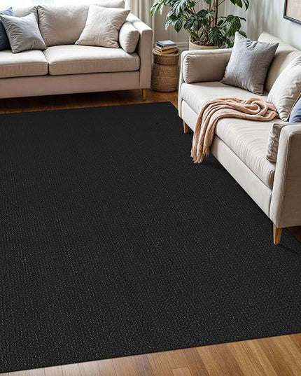 KOZYFLY Washable Area Rug 5x7 ft Rubber Backed Non Slip Rugs for Living Room Braided Cotton Bedroom Rug Woven Office Rugs Indoor Floor Carpets for Dining Bedroom Living Room, Black/Dark Grey