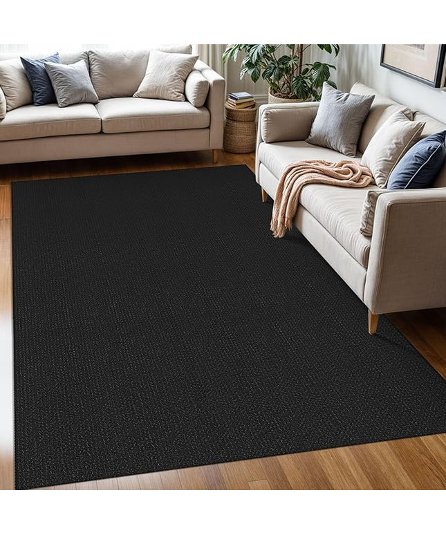 KOZYFLY Washable Area Rug 5x7 ft Rubber Backed Non Slip Rugs for Living Room Braided Cotton Bedroom Rug Woven Office Rugs Indoor Floor Carpets for Dining Bedroom Living Room, Black/Dark Grey