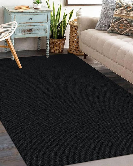 KOZYFLY Washable Entryway Rug 3x5 Ft Area Rugs Cotton Rubber Backed Throw Rugs Indoor Door Mat Kitchen Rugs Braided Floor Carpet for Front Entrance Kitchen Living Room, Black