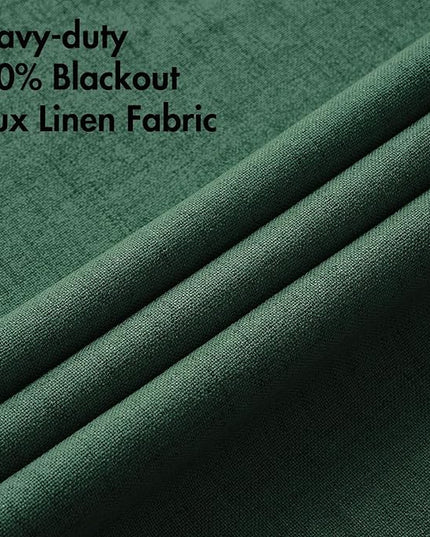 MIULEE 100% Blackout Linen Curtains for Bedroom Thermal Insulated Emerald Green Grommet Room Darkening Curtains & Drapes Christmas Decor for Living Room Nursery 52 x 84 Inch (2 Panels)