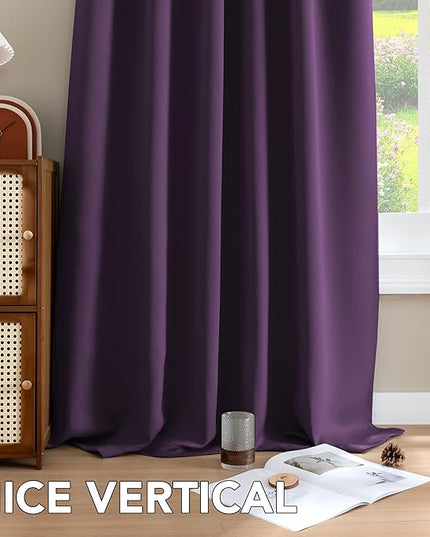 H.VERSAILTEX Blackout Curtains Thermal Insulated Window Treatment Panels Room Darkening Blackout Drapes for Living Room Back Tab/Rod Pocket Bedroom Draperies, 52 x 96 Inch, Plum Purple, 2 Panels