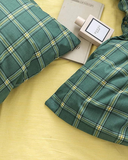 Houseri Plaid Comforter Set King Size - Emerald Green Bedding Set with Buffalo Checkered Pattern - Dark Green Comforter and Blankets