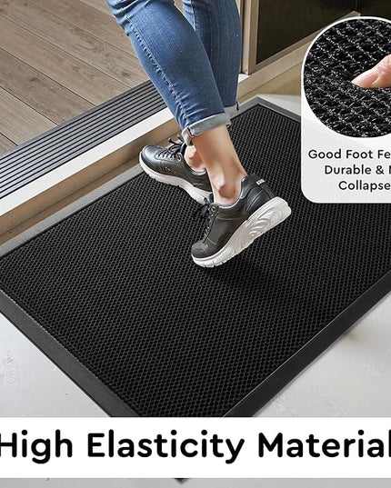 tchdio Front Door Mat Outside Entrance, Dirt Trapper 17"x29" Doormat-Entrance Welcome Matt Durable, Heavy Duty Entry Mat Non Slip Rubber Mats for Outside Stain Resist Door Mats for Entryway Black