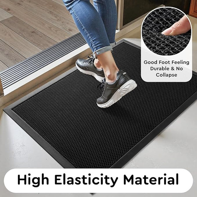 tchdio Front Door Mat Outside Entrance, Dirt Trapper Doormat-Entrance Welcome Matt Durable, Heavy Duty Entry Mat Non Slip Rubber Mats for Outside Stain Resist Door Mats for Entryway, 24"x47" Black