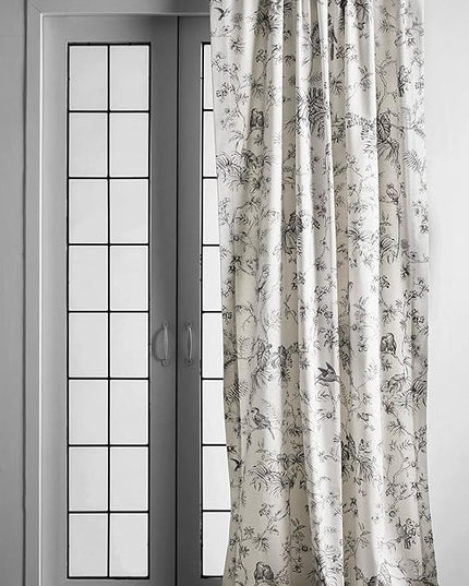 Maison d' Hermine Curtains for living room 100% Cotton 108 inch length Two Panels Light Filtering Toile Curtains for Bedroom Windows with rod and loop Pockets Drapes (Jouy Paradise Grey, 50"W x 108"L)