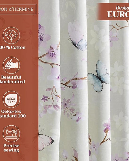 Maison d'Hermine Curtains for Living Room 100% Cotton 96 inch Length One Panel Window Toile Curtains for Bedroom with Loop & Rod Pockets - Blossom in Spring - Lavender, 50" W x 96" L