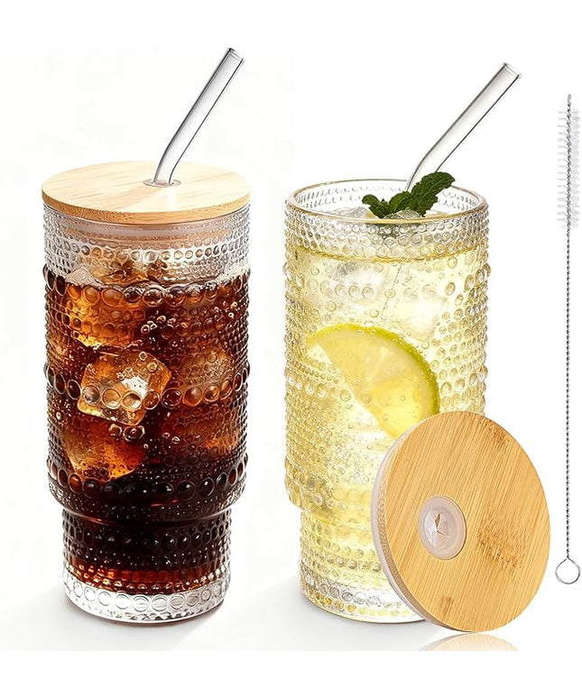 Hobnail Drinking Glasses 16 oz, 2 Pack Vintage Hobnail Glassware, Clear Water Glasses Tumbler, Kitchen Cups for Juice, Beer, Cocktail, Whiskey