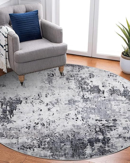 Modern Abstract 4x4 Round Area Rug Non Slip Non Shedding Rug Low Pile Stain Resistant for Bedroom Living Room Office Dining Room,Grey