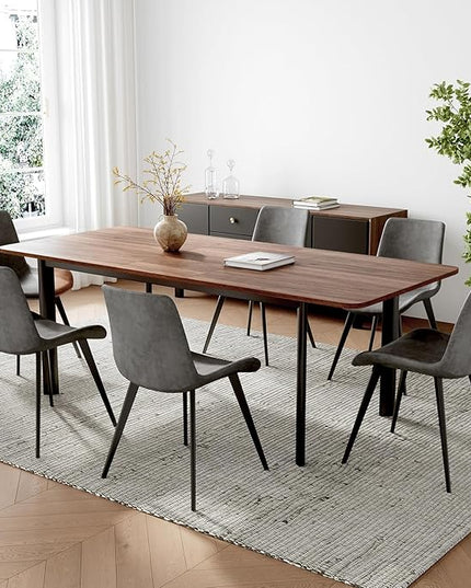 63"- 78.7" Extendable Dining Table Set for 6, Modern Kitchen Table with 6 PU Leather Chairs, Thickened Expandable MDF Wooden Table with Metal Legs for Dining Room, Kitchen, Living Room