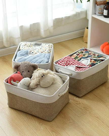 TheWarmHome Storage Basket for Organizing- 15.7x11.8x8.2 inch 1 Pack Fabric Storage Cubes for Shelves Organizer Book Gift Laundry Box Cloth Toy (Whiet & Khaki)