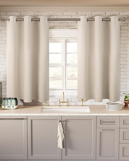 BGment Champagne Short Room Darkening Curtains for Small Windows, 38 x 45 Inch Thermal Insulated Tier Set of 2 Panels Sun Blocking Drapes for Kitchen Bedroom