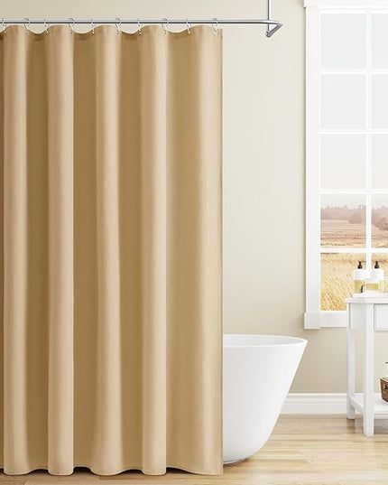 Naturoom Gold Yellow Linen Shower Curtain, Country Boho Farmhouse Bath Decor Shower Curtains Neutral Cloth Weighted Textured Fabric Bath Curtain Liner with Hooks, 72x84