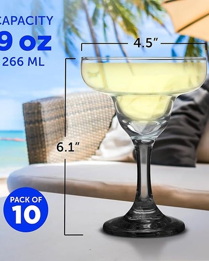 DISCOUNT PROMOS 10 Margarita Glasses Set, 9 oz. - Classic, Smooth, Barware, Glassware - Black