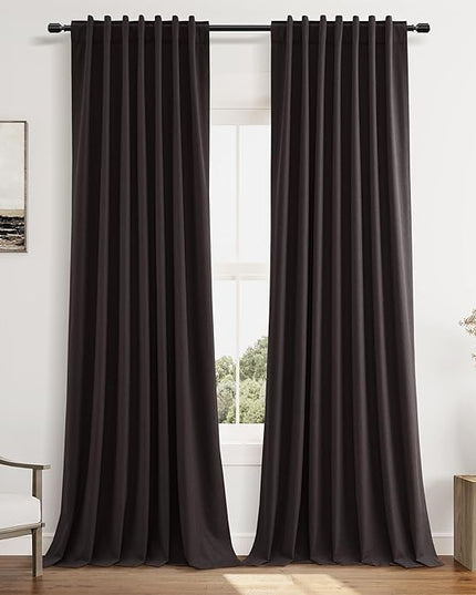 Guken 100% Blackout Curtains 108 Inch Length 2 Panels Set for Living Room Bedroom Back Tab Thermal Insulated Black Out Linen Drapes Room Darkening Cocoa Coffee,52x108