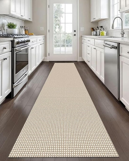 KOZYFLY Long Runners for Hallways 2x12 ft Washable Kitchen Runner Non Slip Rubber Backed Hallway Rugs Cotton Entryway Runner Rug Floor Carpet for Indoor Hall, Backdoor, Kitchen, Ivory/Khaki