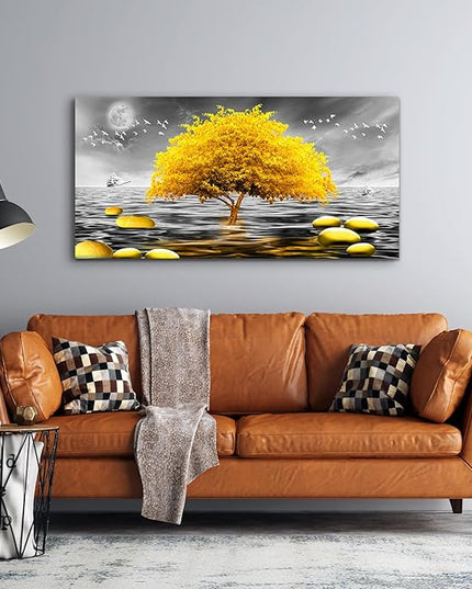 Wall Decorations For Living Room Large Size Canvas Wall Art For Bedroom Modern Office Wall Decor Canvas Art Black and white view Yellow Tree Painting Pictures Artwork for Walls Bathroom Home Decor