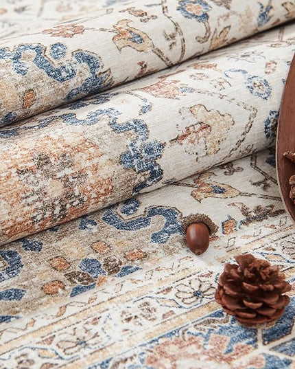 jinchan Area Rug 2x3 Washable Entryway Rug Distressed Orange Multi Vintage Floral Kitchen Print Floor Cover Indoor Doormat Retro Bathroom Living Room Bedroom Office Farmhouse