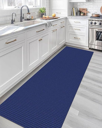 KOZYFLY Runners for Hallways 2x7 ft Washable Kitchen Runner Non Slip Rubber Backed Hall Runners Cotton Entryway Runner Rugs Floor Carpet for Indoor Backdoor Bedroom Kitchen, Royal Blue/Navy