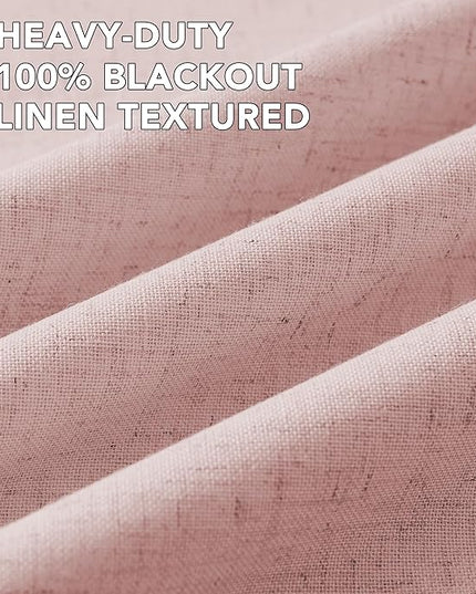 H.VERSAILTEX Linen Curtains 100% Blackout Curtains for Bedroom 45 inch Long Full Light Blocking Nature Linen Blended Window Curtains for Living Room Nickel Grommet (2 Panels, Heathered Baby Pink)