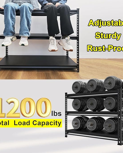 Metal Heavy Duty Garage Shelves: 40''W 1,200Lbs Steel Adjustable Storage Industrial Utility Shelving Rack Units 3 Tier Black 40" W x 16" D x 36" H