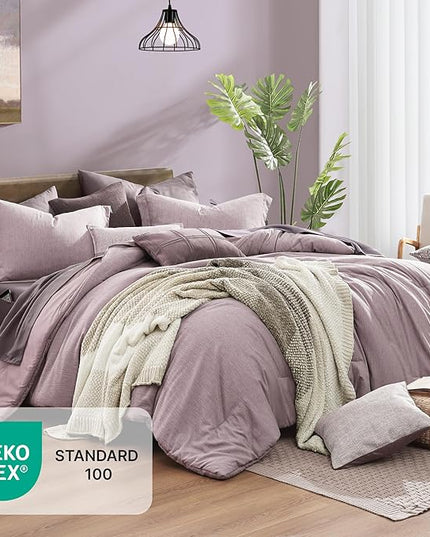 Monbix Queen Comforter Set - 7 Pieces Cationic Dyeing Lilac Bed in a Bag Queen Bedding Sets with Comforter, Sheets, Pillowcases & Shams, Reversible Bedding Comforters Sets