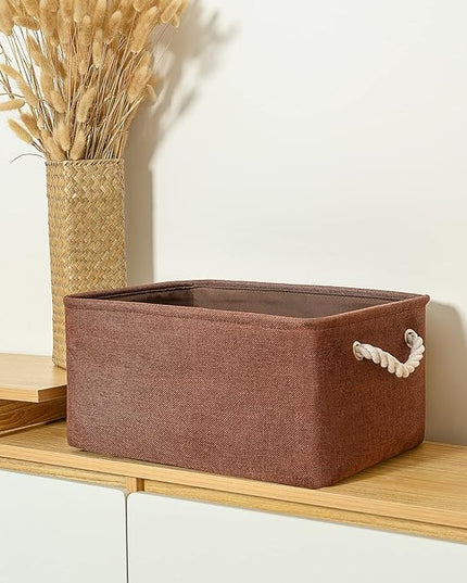 TheWarmHome Decorative Basket Rectangular Fabric Storage Bin Organizer Basket with Handles for Clothes Storage (Brown,Large-3Pack,15.7L*11.8W*8.3H)