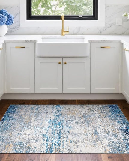 Modern Abstract 2x3 Area Rug Non Slip Non Shedding Low Pile Stain Resistant Rug for Entryway Kitchen Bedroom,Blue/Grey