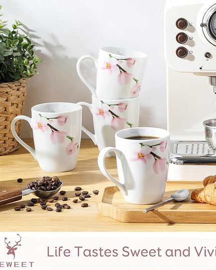 VEWEET Coffee Mugs Set of 6, 11 OZ Coffee Cups Set with Handle, Floral Mug Sets Ceramic Cup Set for Kitchen, Microwave & Dishwasher Safe, Series ANNIE