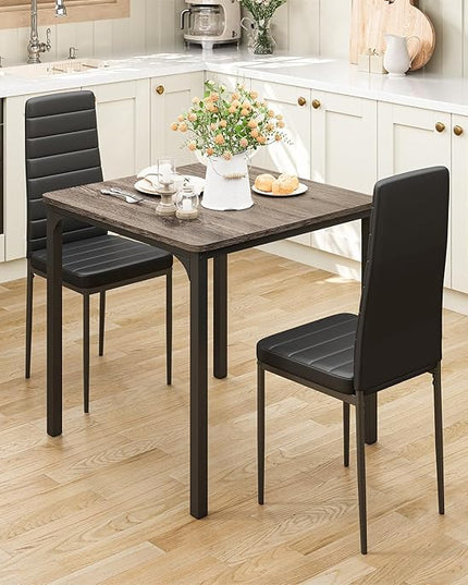 Gizoon Kitchen Table for 2, Table and Chairs Set of 2, 3 Piece Dinner Table Set with 2 Upholstered PU Leather Chairs for Dining Room, Living Room, Apartment, Small Space, Grey