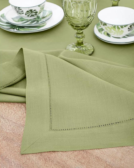 Solino Home Linen Napkins Set of 4 - Classic Hemstitch 100% Pure Linen Moss Green Dinner Napkins Cloth 20 x 20 Inch for Winter - Handcrafted and Machine Washable