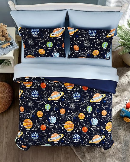 Twin Comforter Set for Boys-5 Pieces Space Glow in The Dark Twin Bedding Sets for Kids, Ultra Soft Bed in A Bag with Sheets