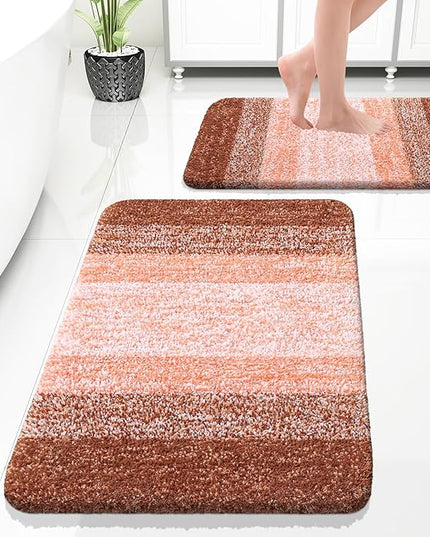 OLANLY Bathroom Rug Set 2 Piece, Soft Absorbent Microfiber Bath Rug Set, Non-Slip, Machine Wash Dry, Plush Shaggy Bath Mats for Bathroom (30"x20"+24"x16", Orange)
