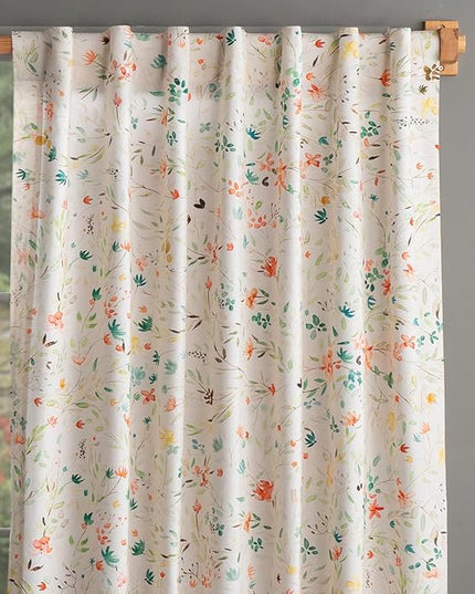 Maison d' Hermine Curtains for Living Room 100% Cotton 124 inch Length One Panel Light Filtering Curtains for Bedroom Windows with Rod and Loop Pockets Drapes (Colmar, 50" W x 124" L)