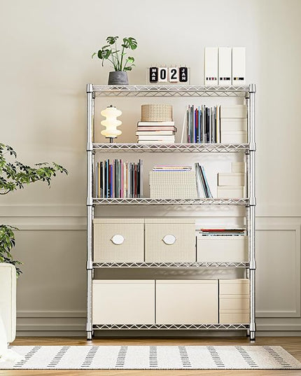 IZEUK 5-Tier Heavy Duty Metal Storage Shelving Unit (Chrome, 17.7" D x 47.2" W x 72.3" H, 1750 lbs Capacity), Adjustable Steel Wire Rack Shelf Organizer for Garage, Kitchen, Pantry, Basement, Laundry