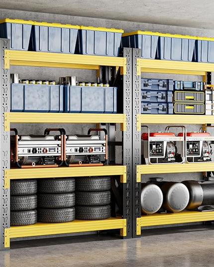 60" W Garage Shelving,4-Tier Heavy Duty Storage Shelves Unit with Adjustable Metal Shelf for Warehouse,Basement,Workshop,5000LBS,60" W x 24" D x 79" H,Black&Yellow