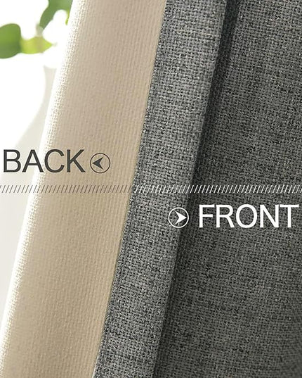 MIULEE Linen Texture Curtains for Bedroom Solid 100% Blackout Thermal Insulated Dark Grey Curtains Grommet Room Darkening Drapes Luxury Decor for Living Room Nursery 52x45 Inch (2 Panels)