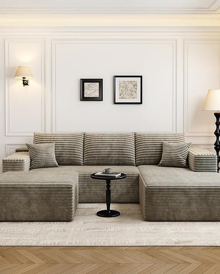 107.5"Cloud Modular Sectional Couch with 1 Ottoman,Modern Minimalist Upholstered Couches, Comfort U Shaped Sofa for Living Room,Deep Seat Corner Couch，No Assembly Required (Camel,Right Facing Chaise)