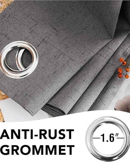 H.VERSAILTEX Linen Blackout Curtains 84 Inches Long 100% Absolutely Blackout Thermal Insulated Textured Linen Look Curtain Draperies Anti-Rust Grommet, Energy Saving with White Liner, 2 Panels, Grey