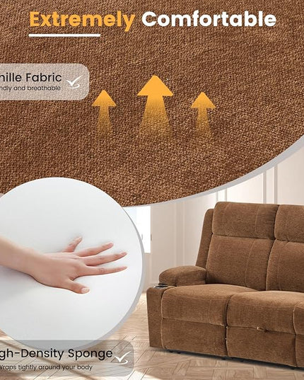 Manual Living Room Reclining Sofa Set, Comfy Chenille Loveseat Recliner Sofa & Deep Seat Reclining Couch, RV Wall Hugger Recliner Sofa Set for Living Room Furniture Sets(Brown)