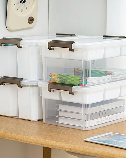 Citylife 17 QT Plastic Storage Box with Removable Tray and 6 Detachable Tall Inserts Craft Organizers and Storage Clear Storage Container for Organizing Crayon, Craft, Sewing, Playdoh, 4 Packs